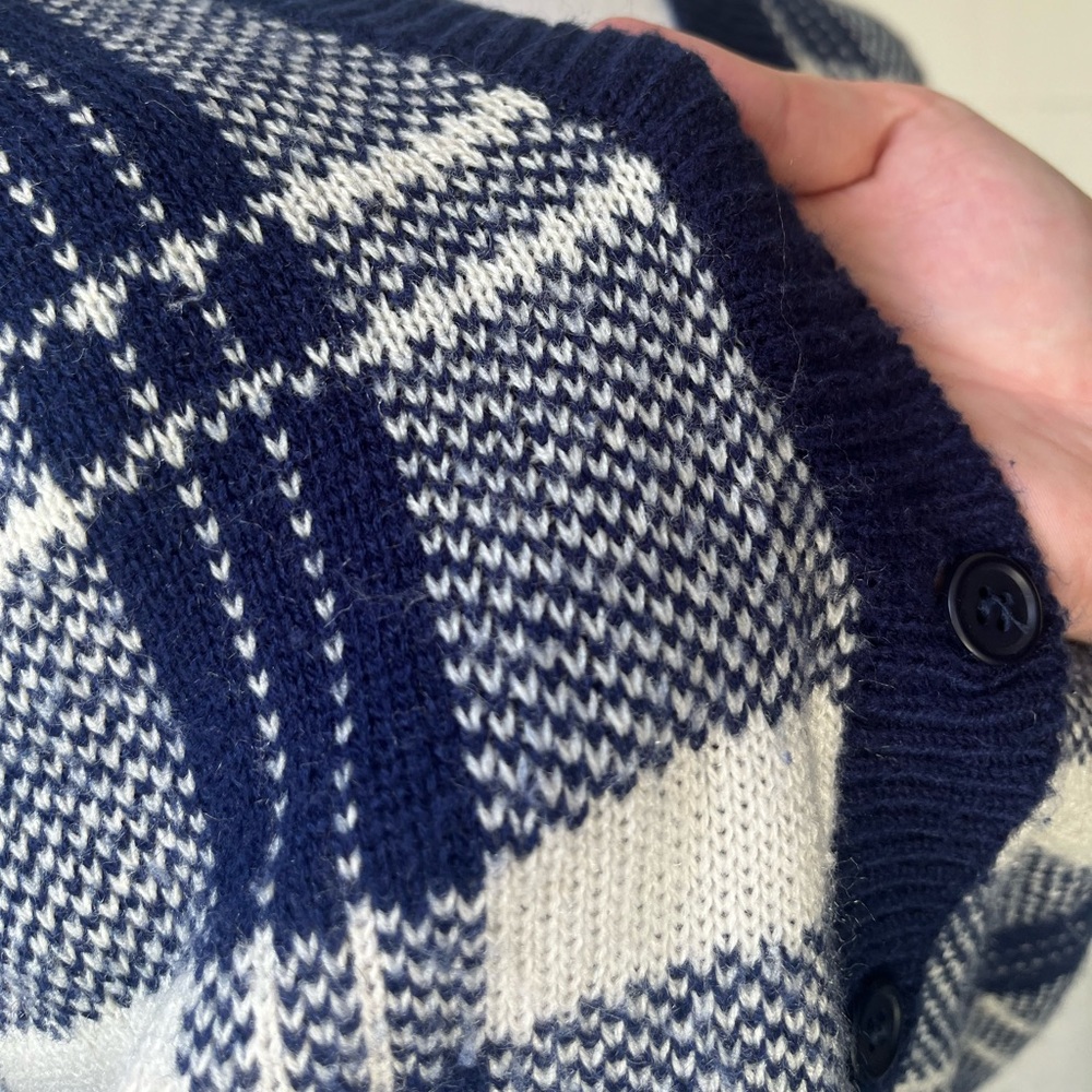 Karen Scott Vintage Blue White Plaid Cropped V-Neck Sweater Vest Large Academia